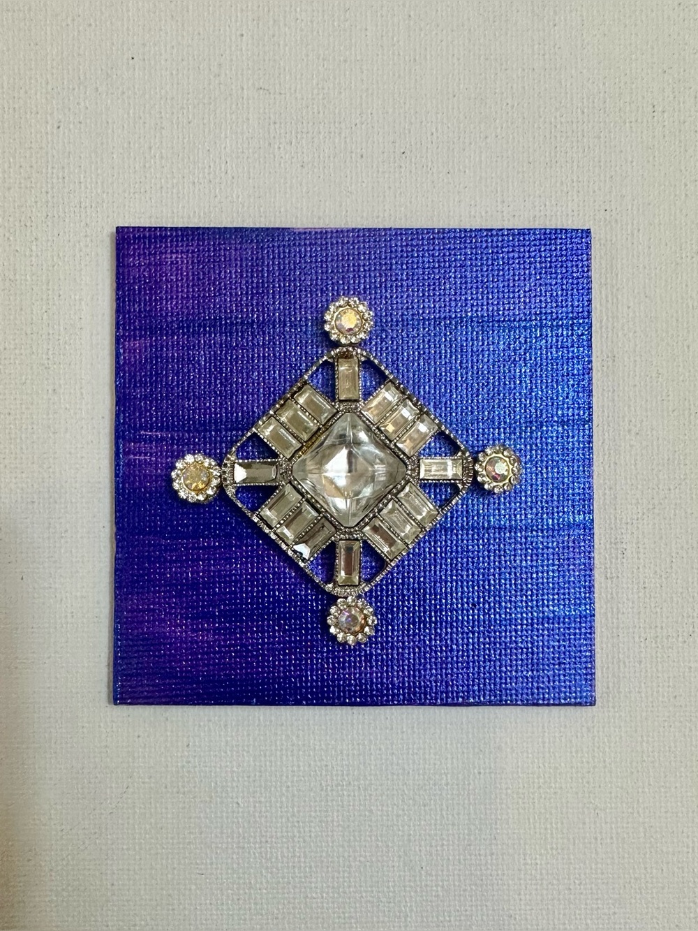 Violet Crystal Deco 3x3” Handmade Mixed Media Magnet